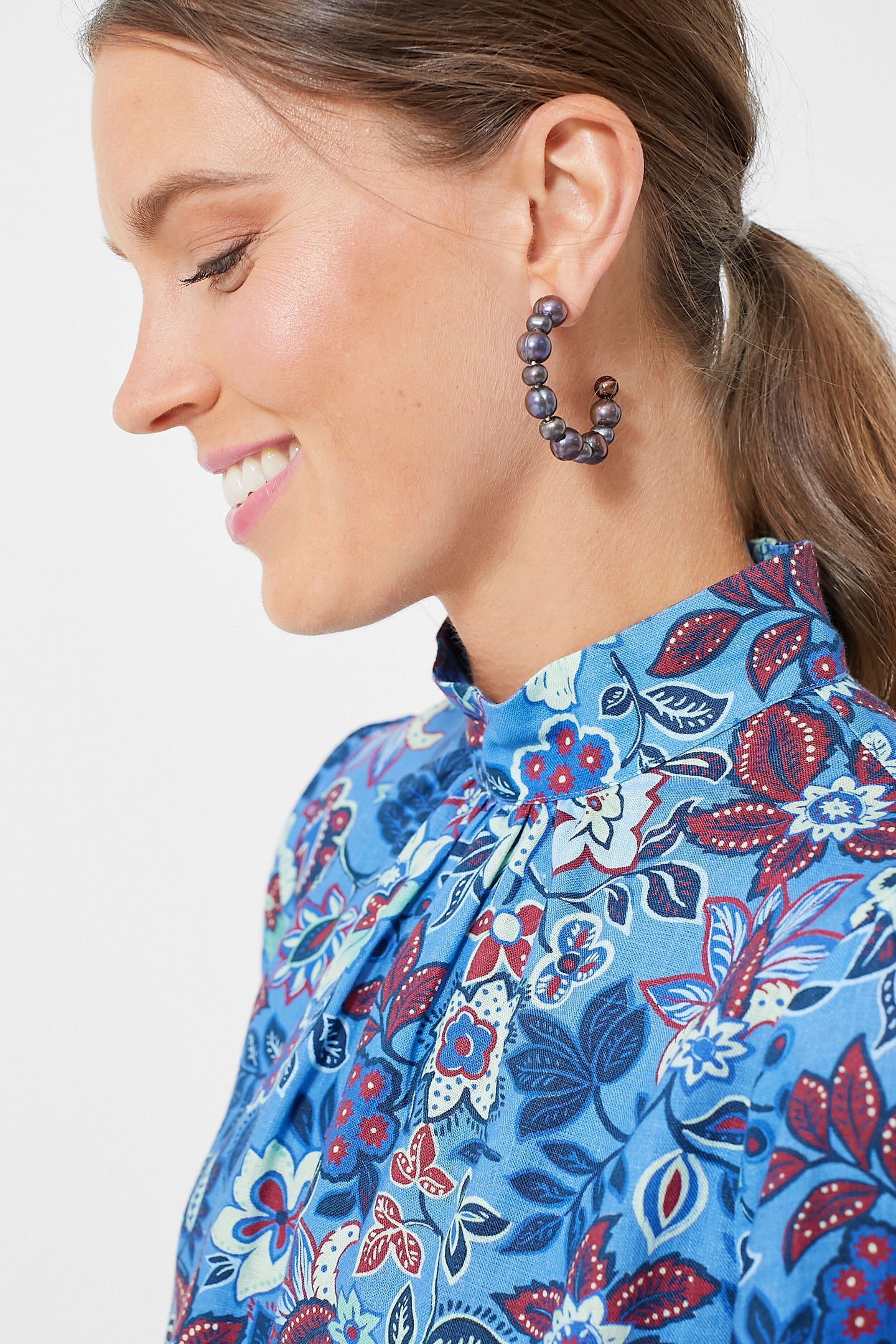 Midnight Pearl Hoop Earrings