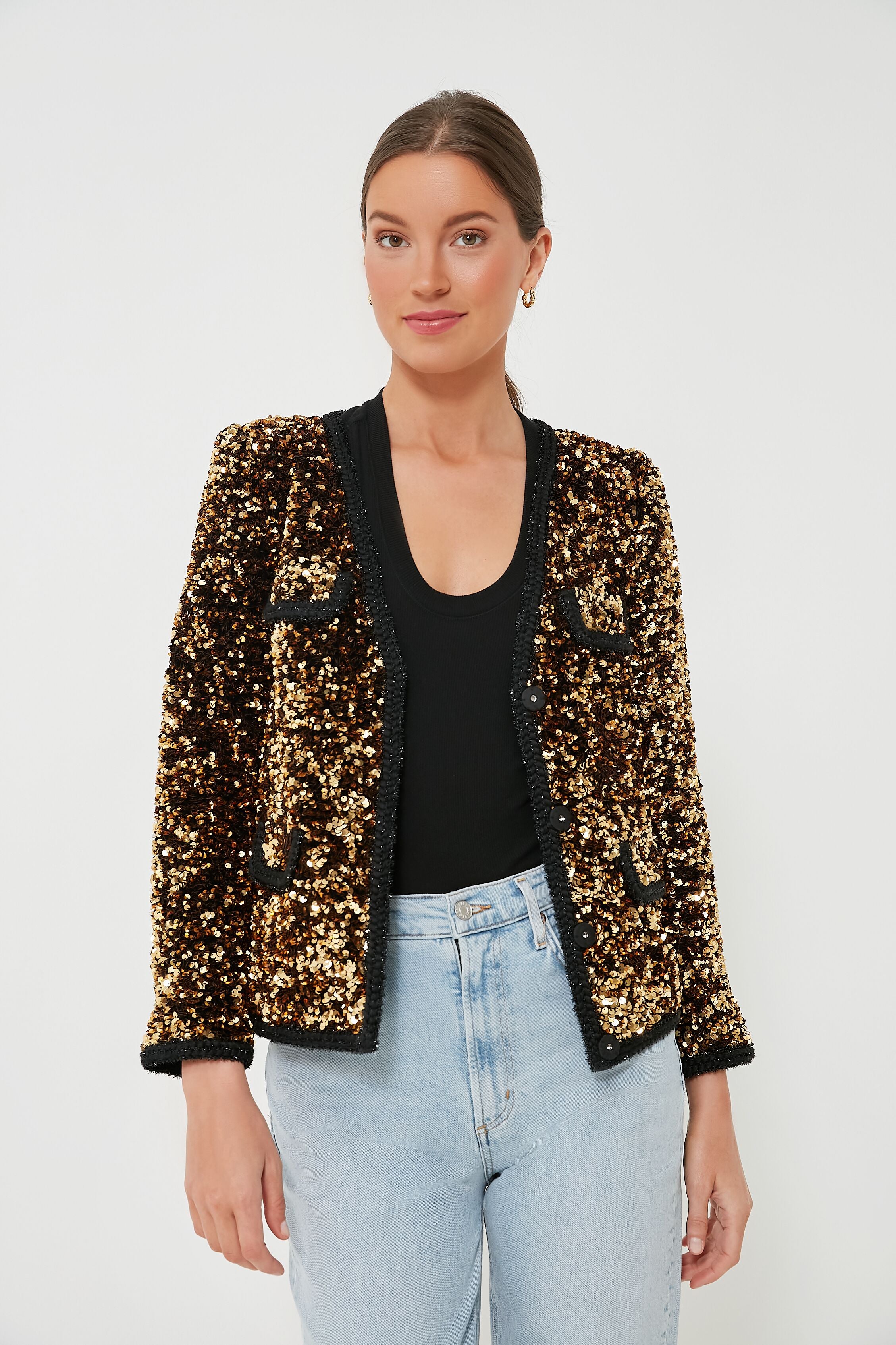 Womens Sequin Jacket Long Sleeve Glitter Bolero Shrug Open Front Blazer Coat (Gold,S) at Amazon Women's Clothing store