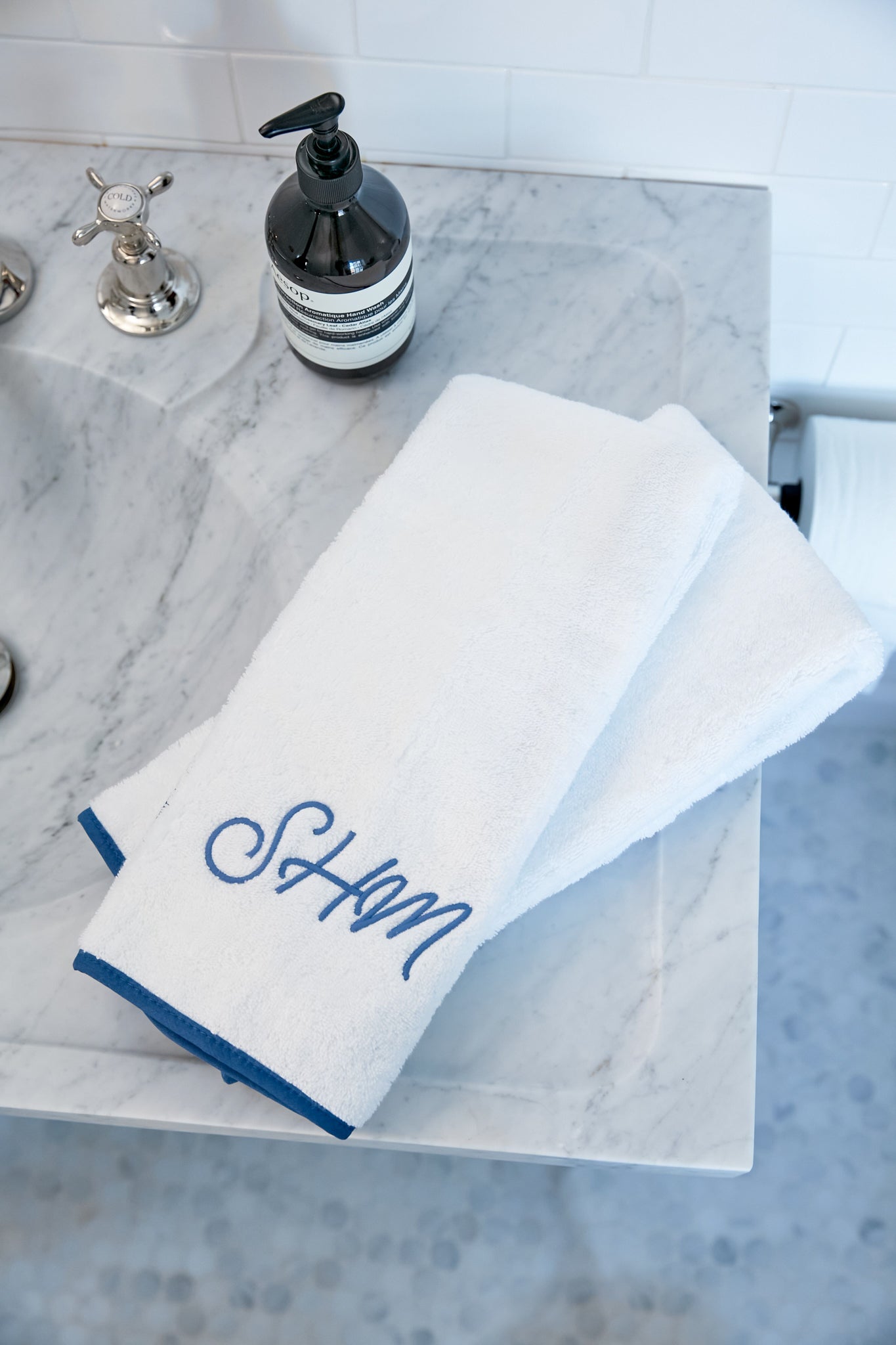 Exclusive Blue Piped Edge Hand Towels Set Of 2