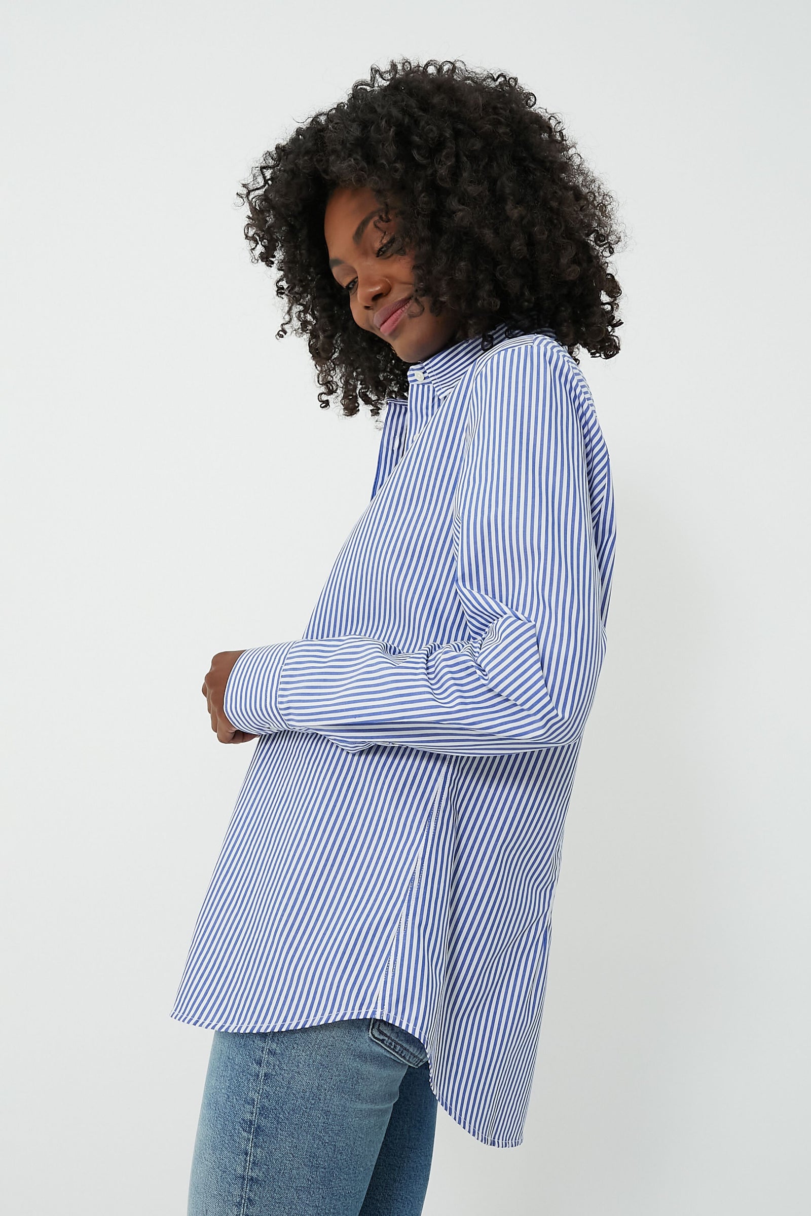 Blue and White Stripe Boyfriend Shirt