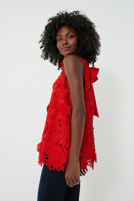 Red Guipure Lace Mason Top