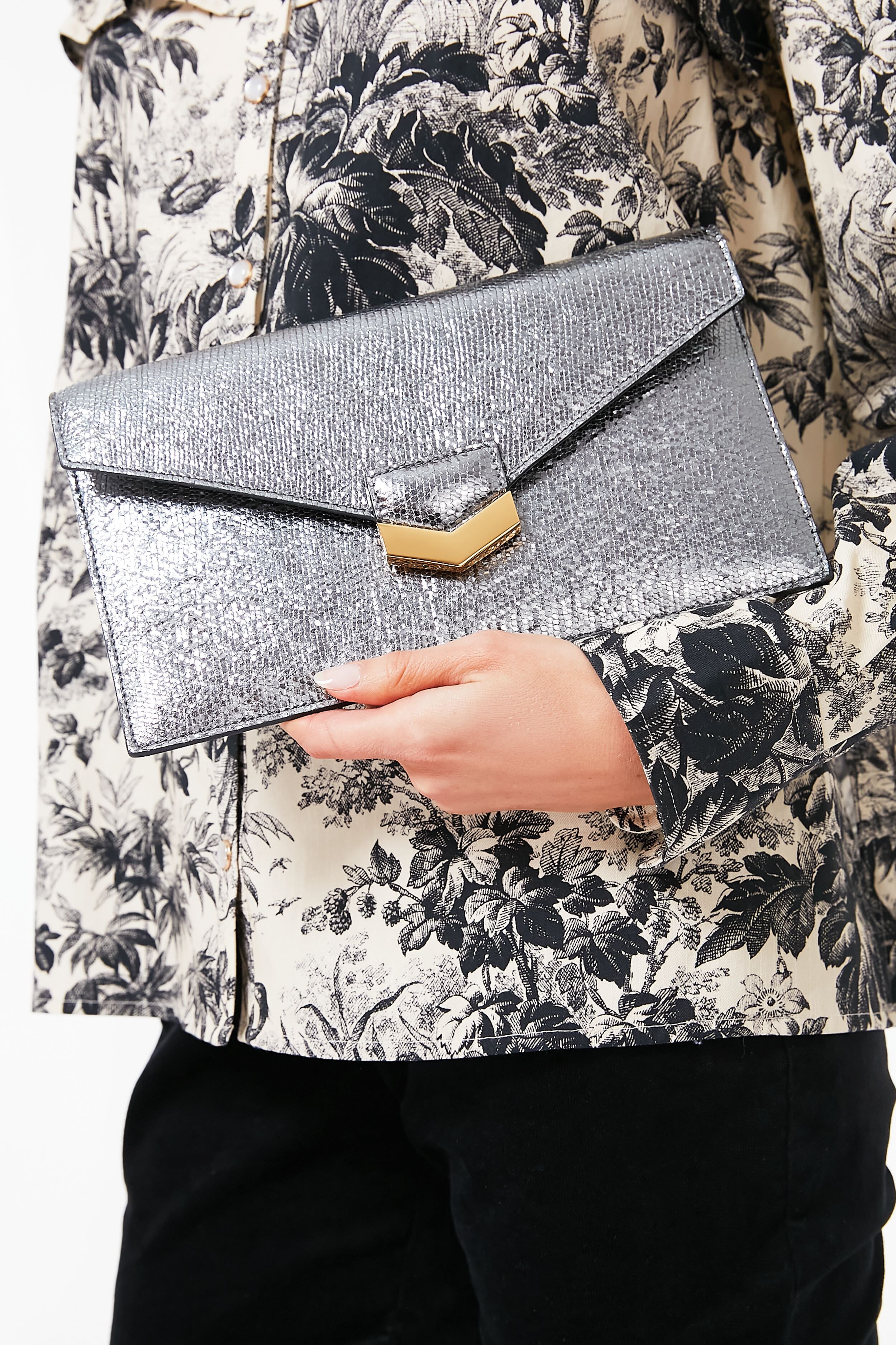 Silver Metallic London Clutch