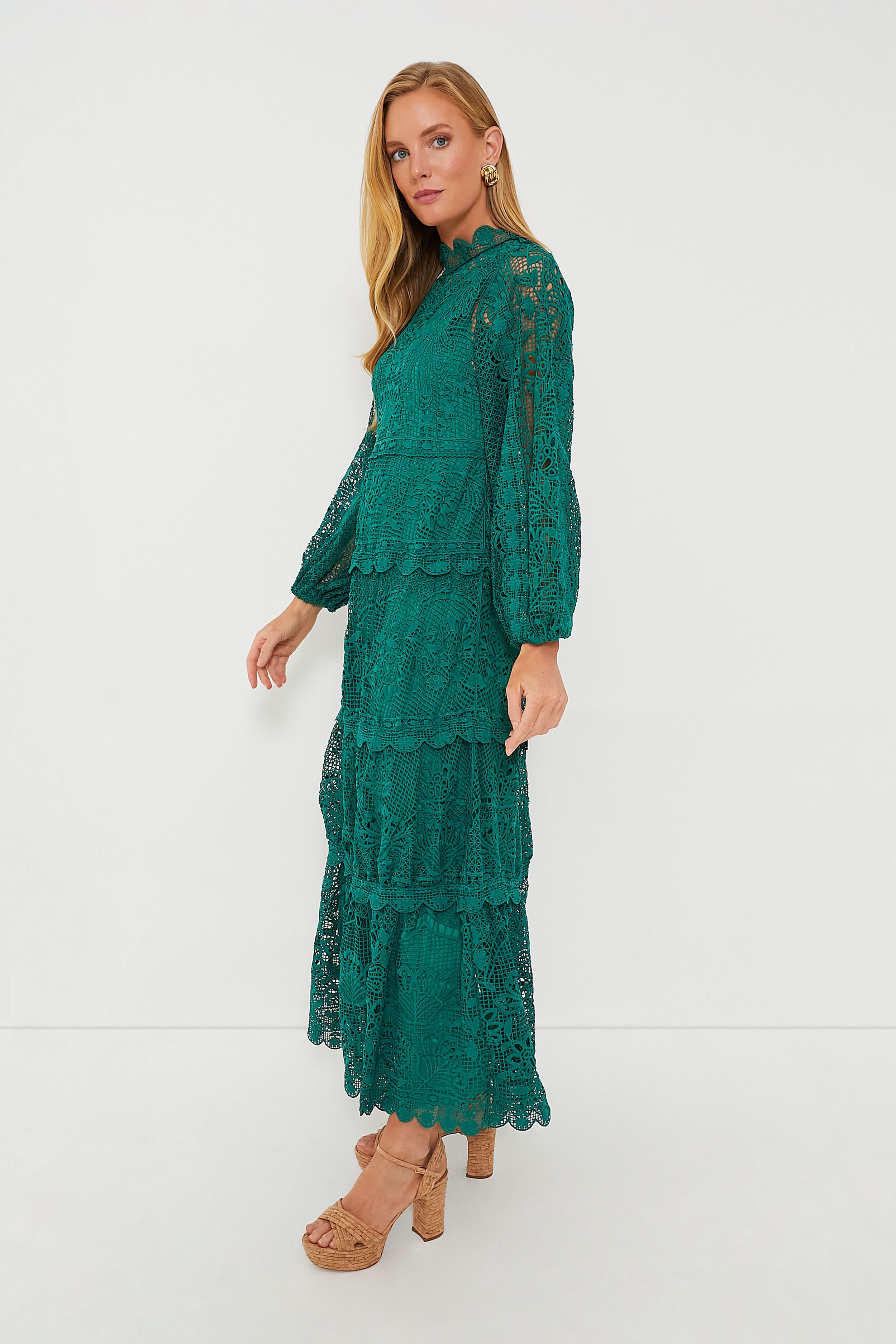 Hunter Green Maxi Dress - Long Sleeve Maxi Dress - Tiered Dress