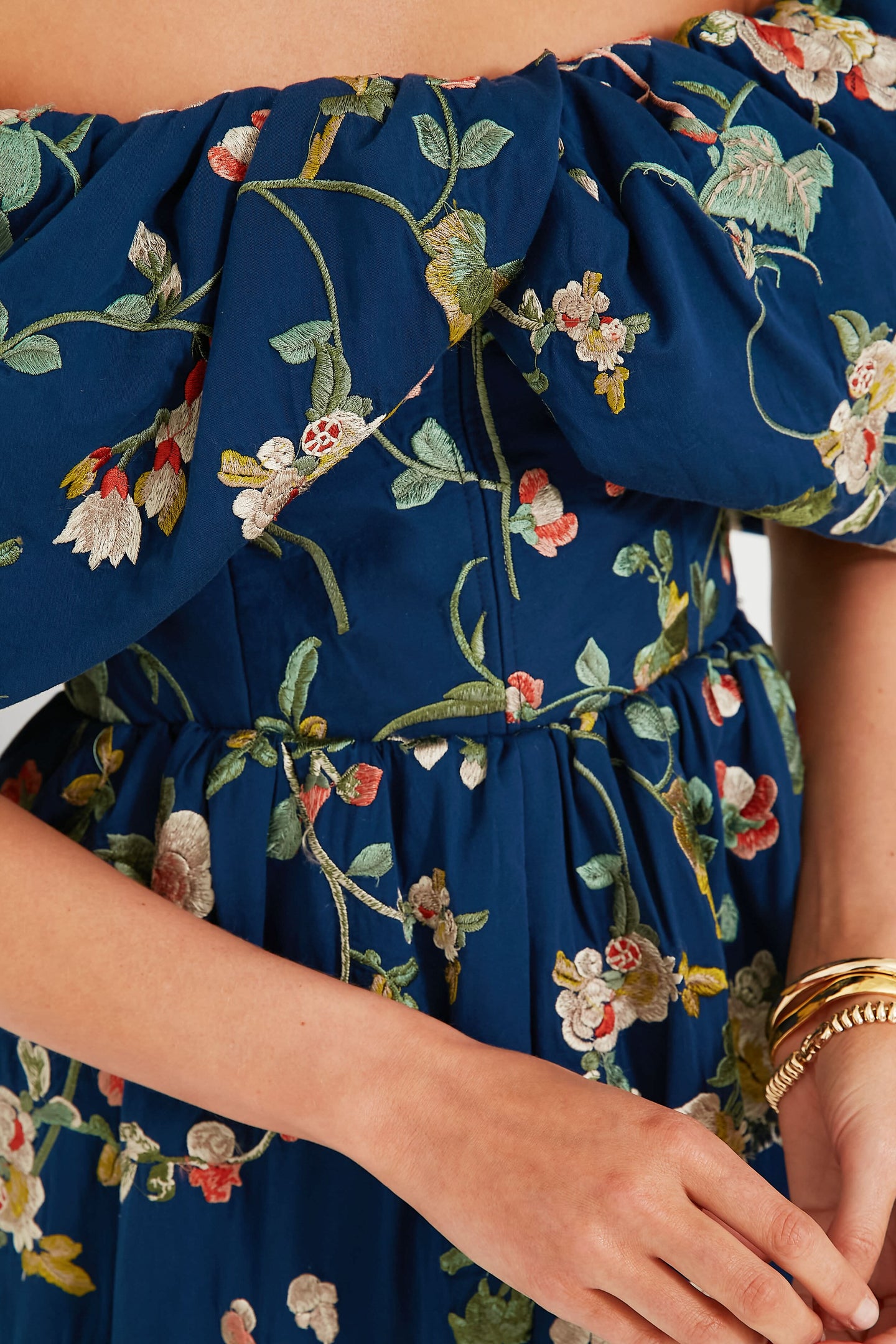 Navy Julian Embroidery Off Shoulder Dress