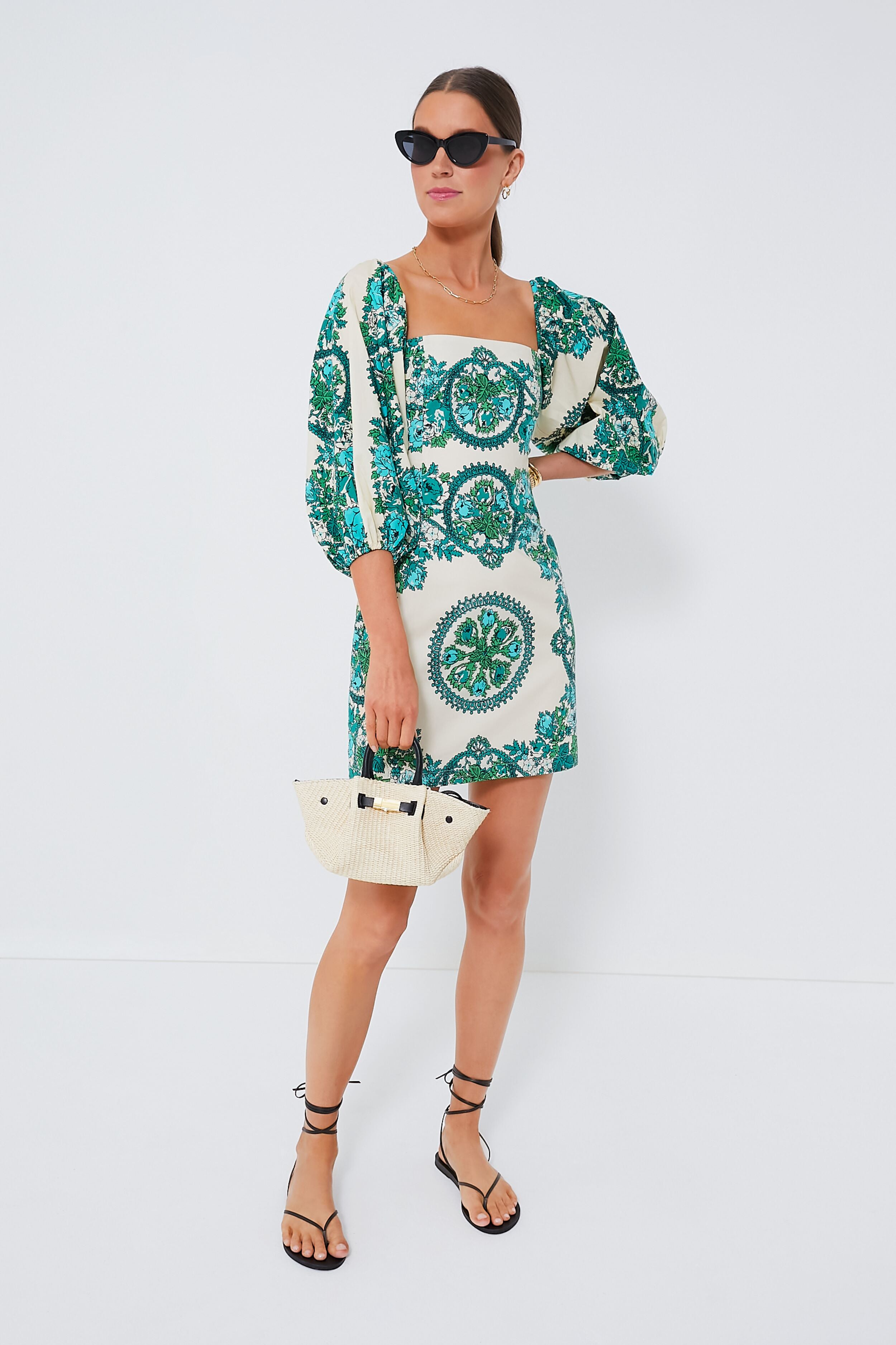 Teal Floral Topiary Montauk Dress | Cara Cara