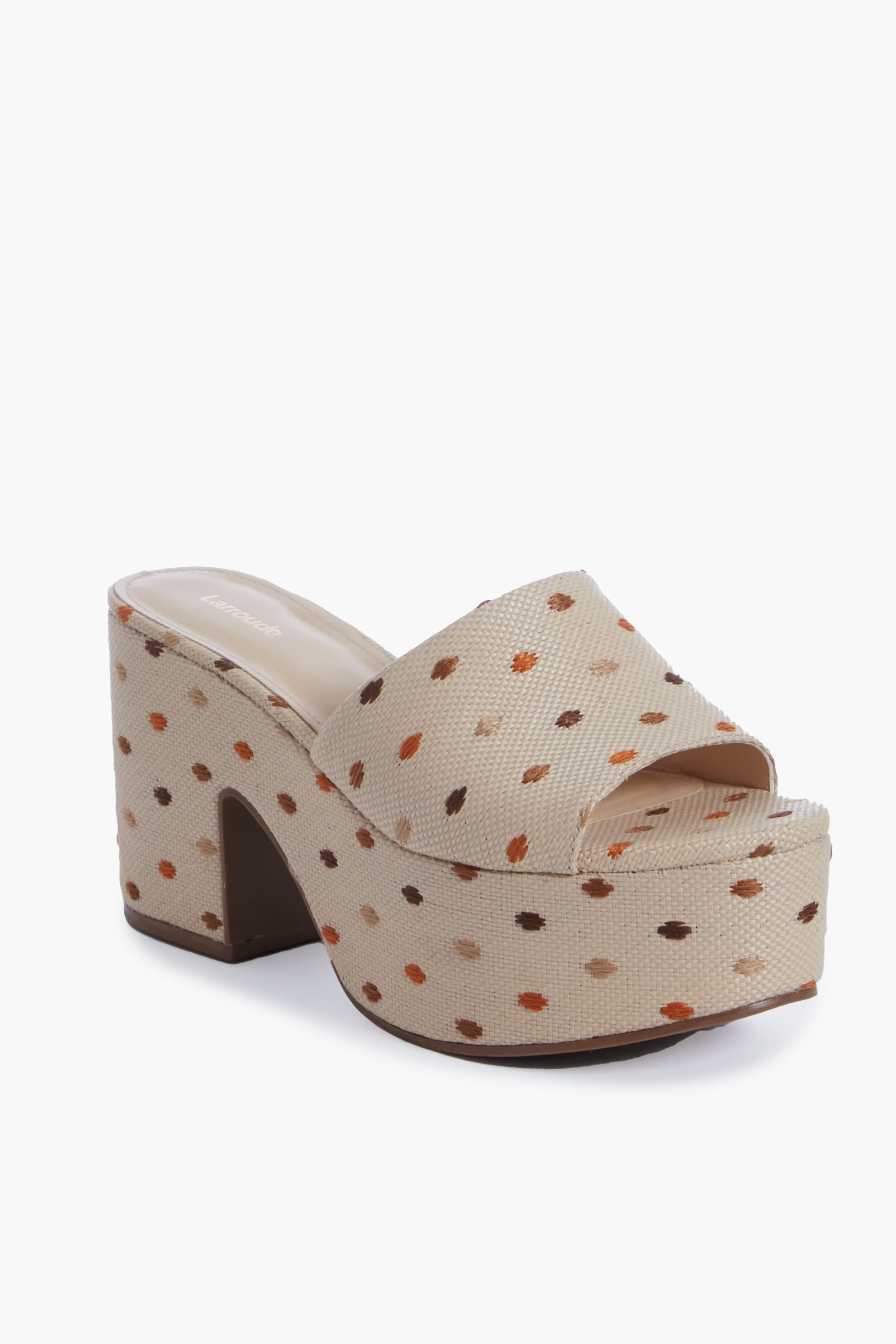 Polka Dot Embroidery Natural Raffia Miso Platform Sandals