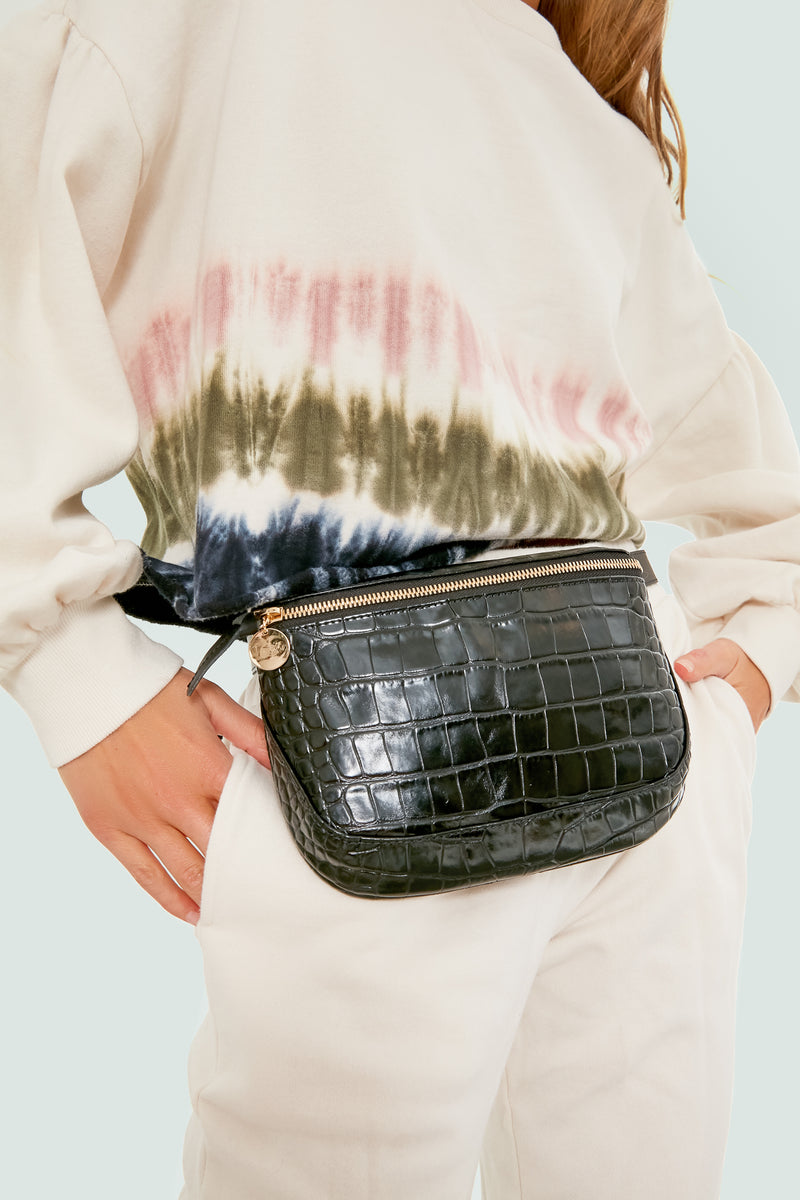 Black Croco Fanny Pack