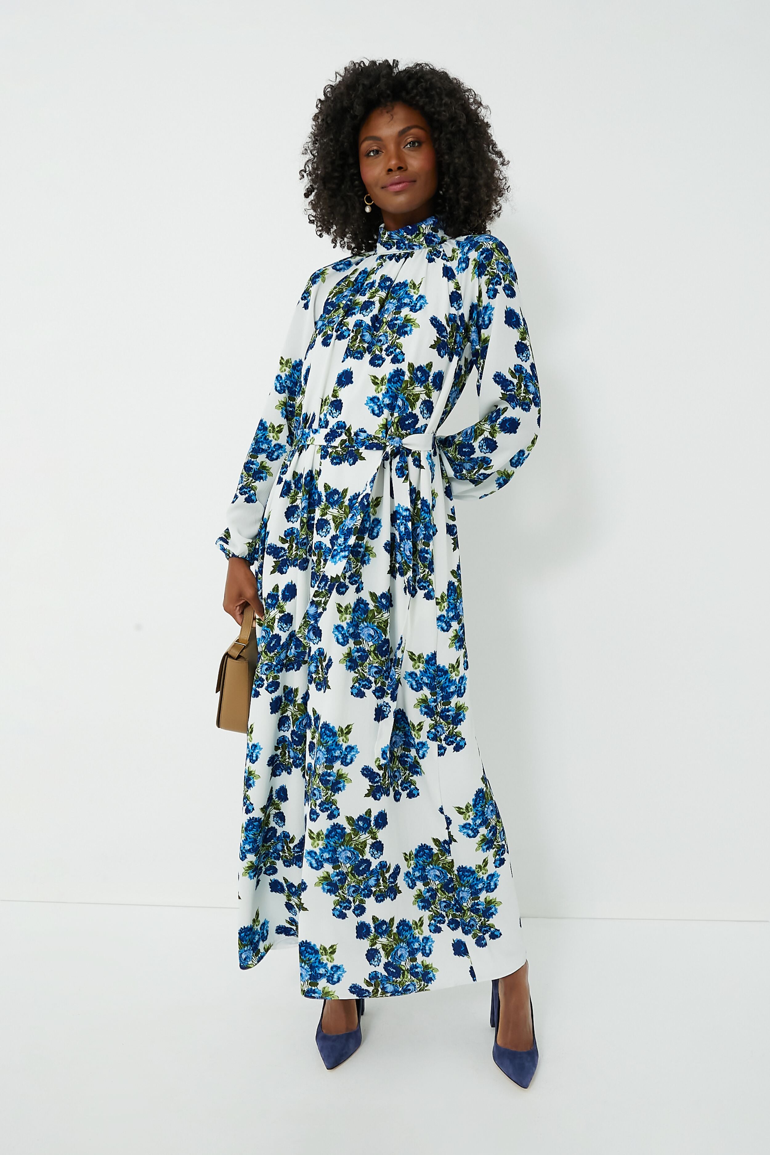 Dark Blue Floral Print Georgette Dress - Absolutely Desi
