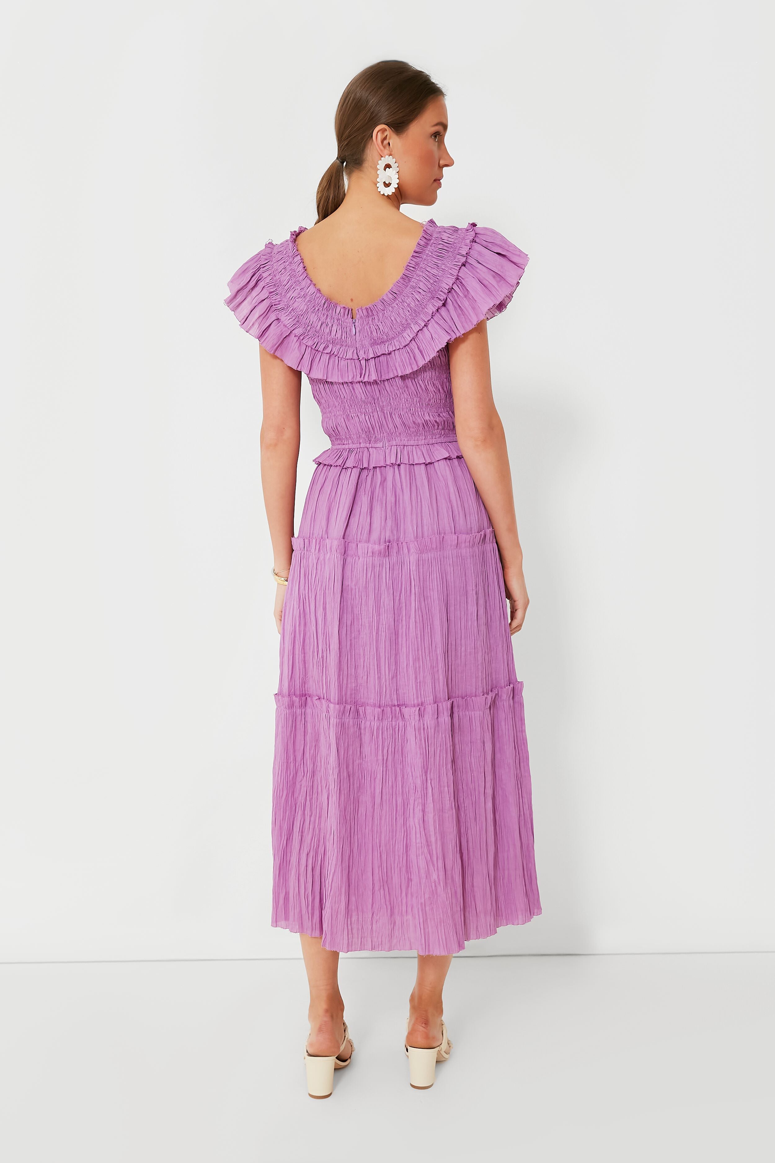 SHANICE FLUTTER SLEEVE RUCHED DRESS #MADEBYLOVET (LAVENDER) - ShopperBoard