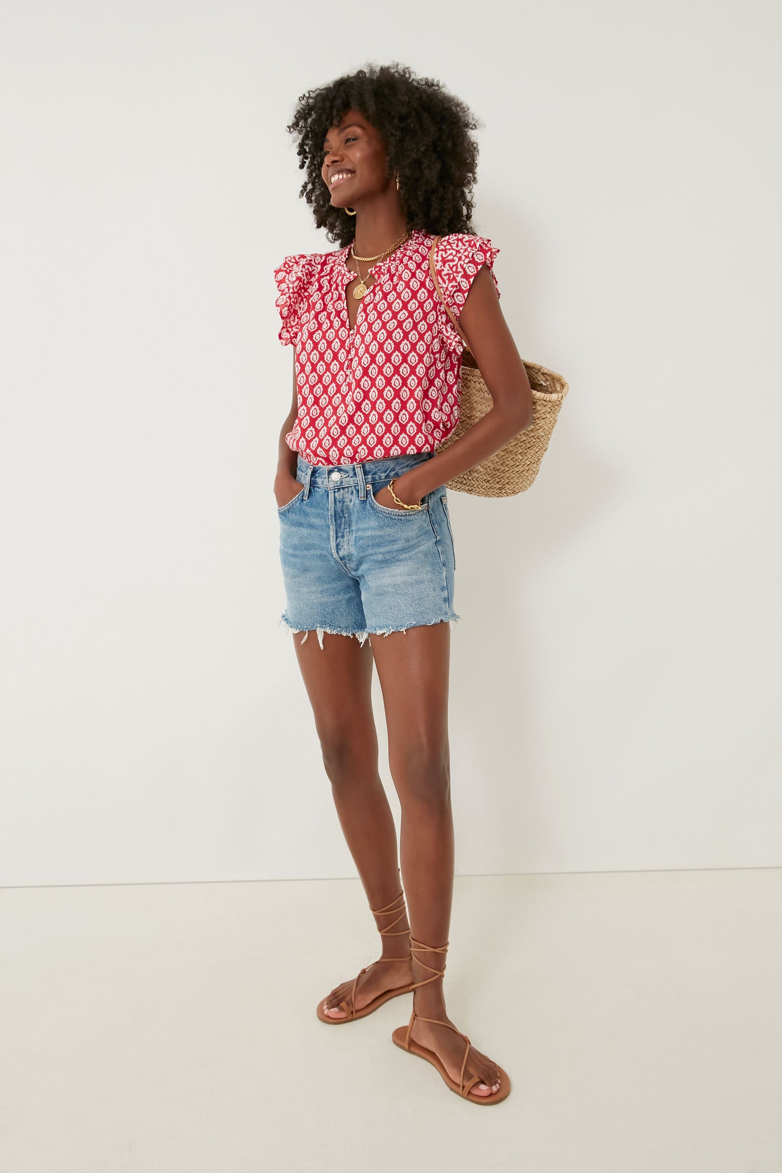 Lighthouse Red Tile Ruffle Top