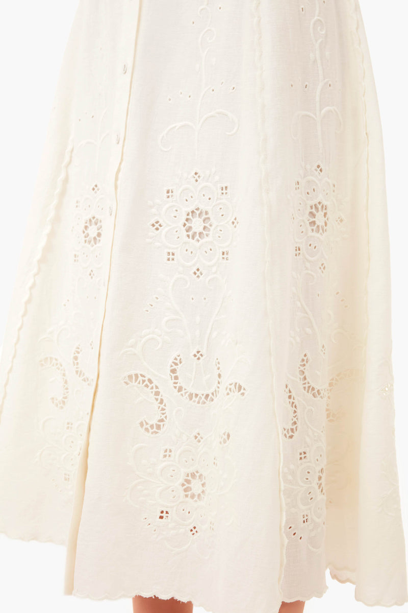 White Kiara Embroidered Button-Down Skirt