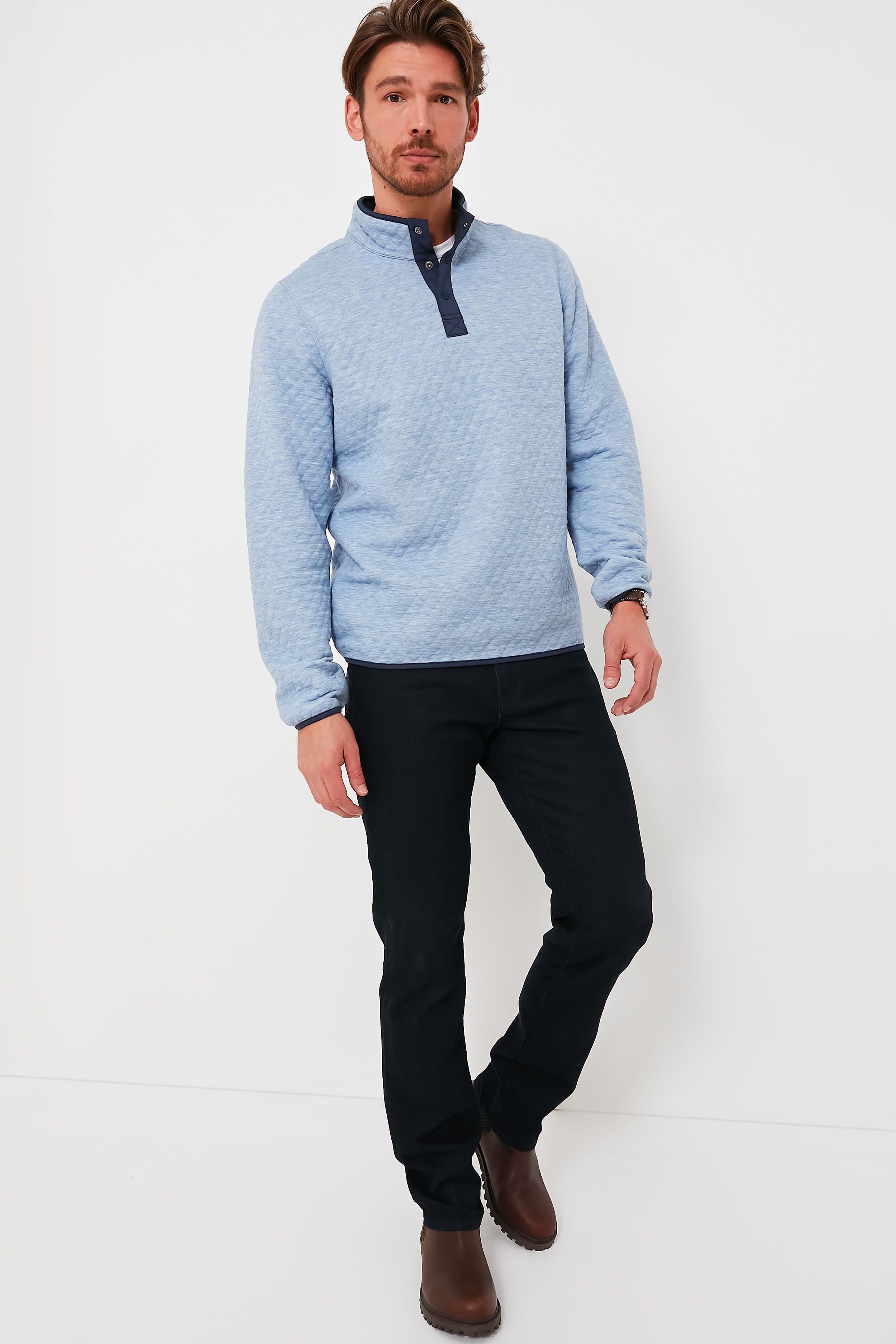 Marine Layer Corbet Reversible Pullover Charcoal / Light Blue Heather good MSRP $145