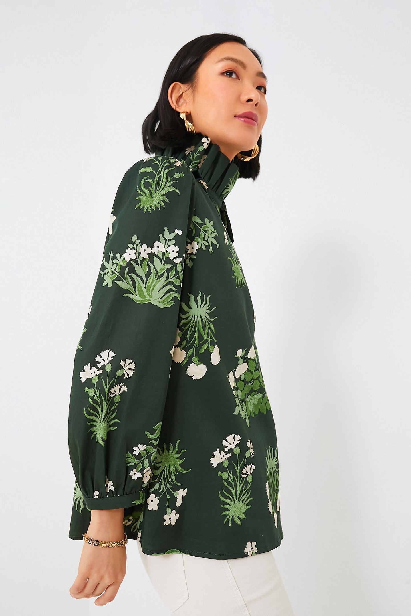 Viridian Stamped Bouquets Bouvier Blouse