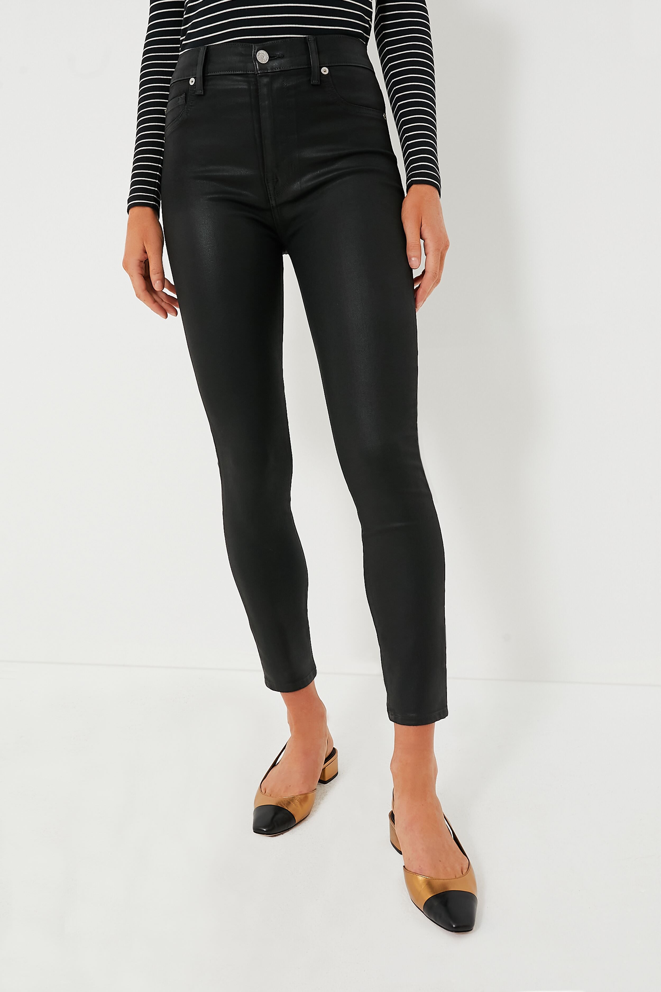 Melody Wear Leather Look Jeggings Mid Waist Black Coated