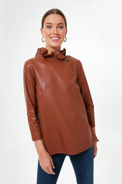 Cognac Leather Faye Blouse | Tuckernuck