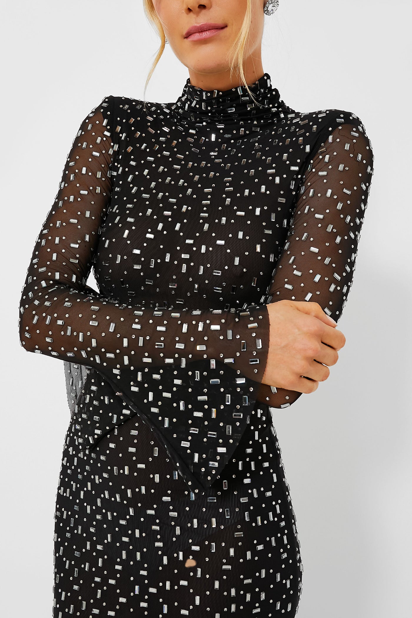 Black Square Rhinestone Mesh Midi Dress | Self-Portrait Black Square Rhinestone Mesh Midi Dress | Self-Portrait