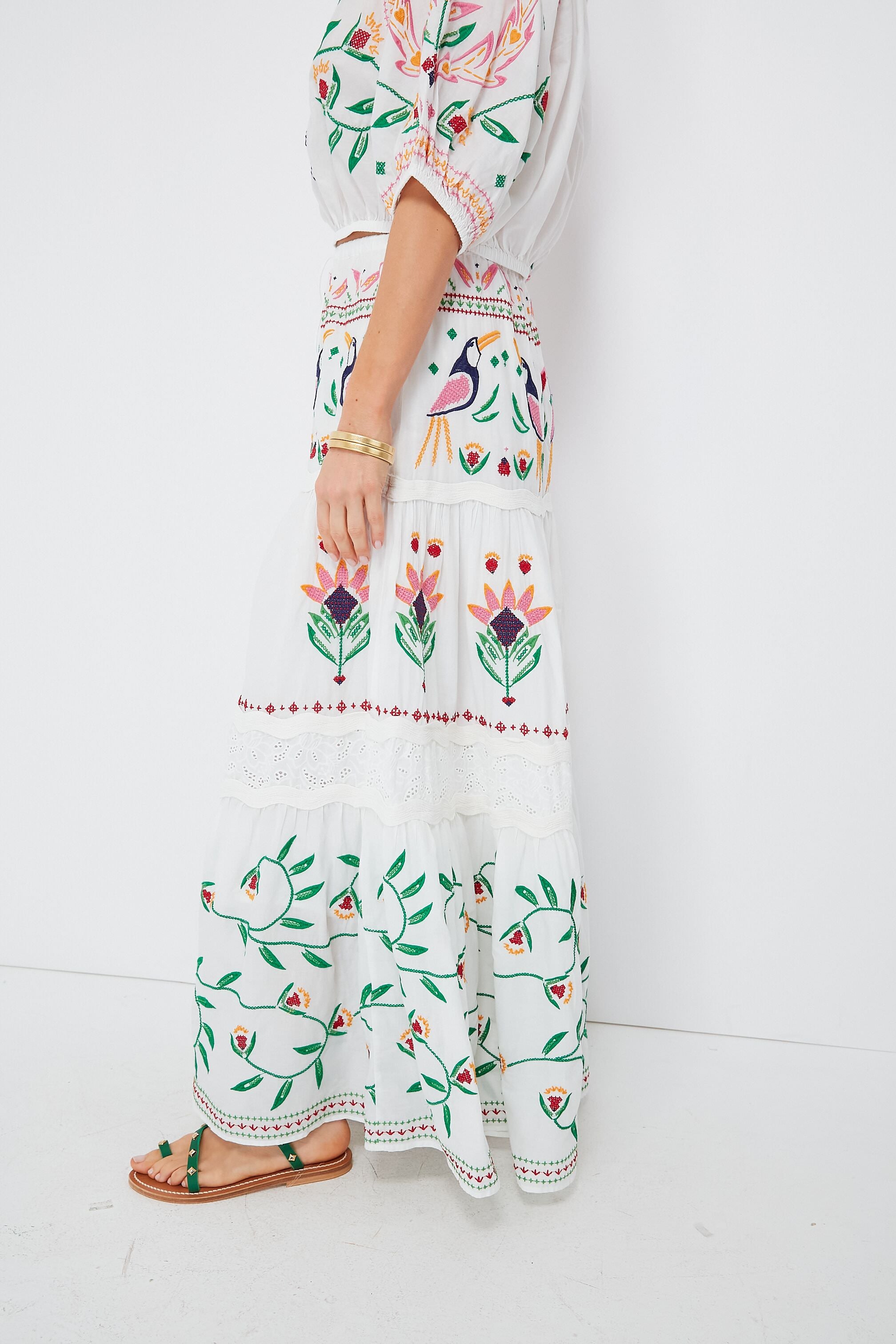 Summer Garden Embroidered Maxi Skirt Rio Farm 