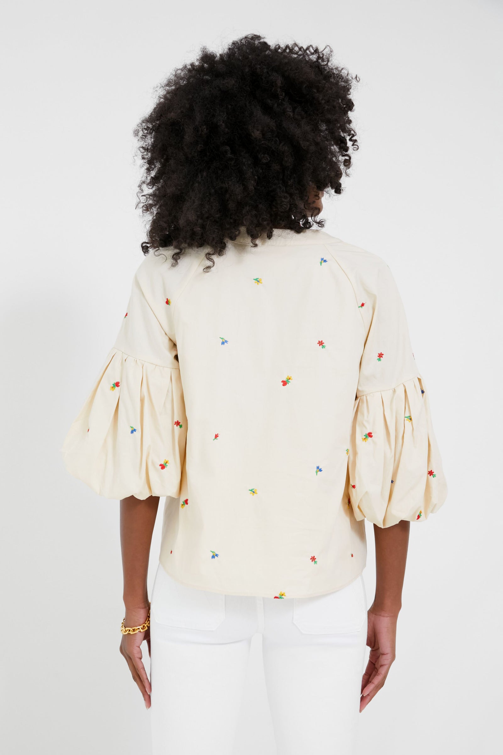 Tan Embroidered Blooms Blouse