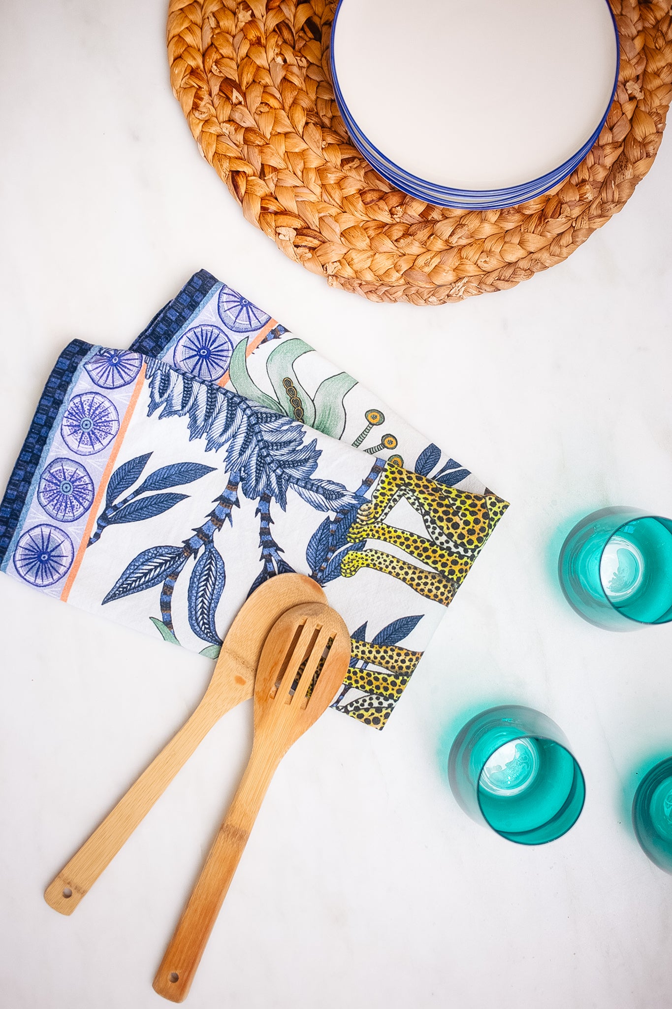 Tanzanite Lovebird Leopards Tea Towel