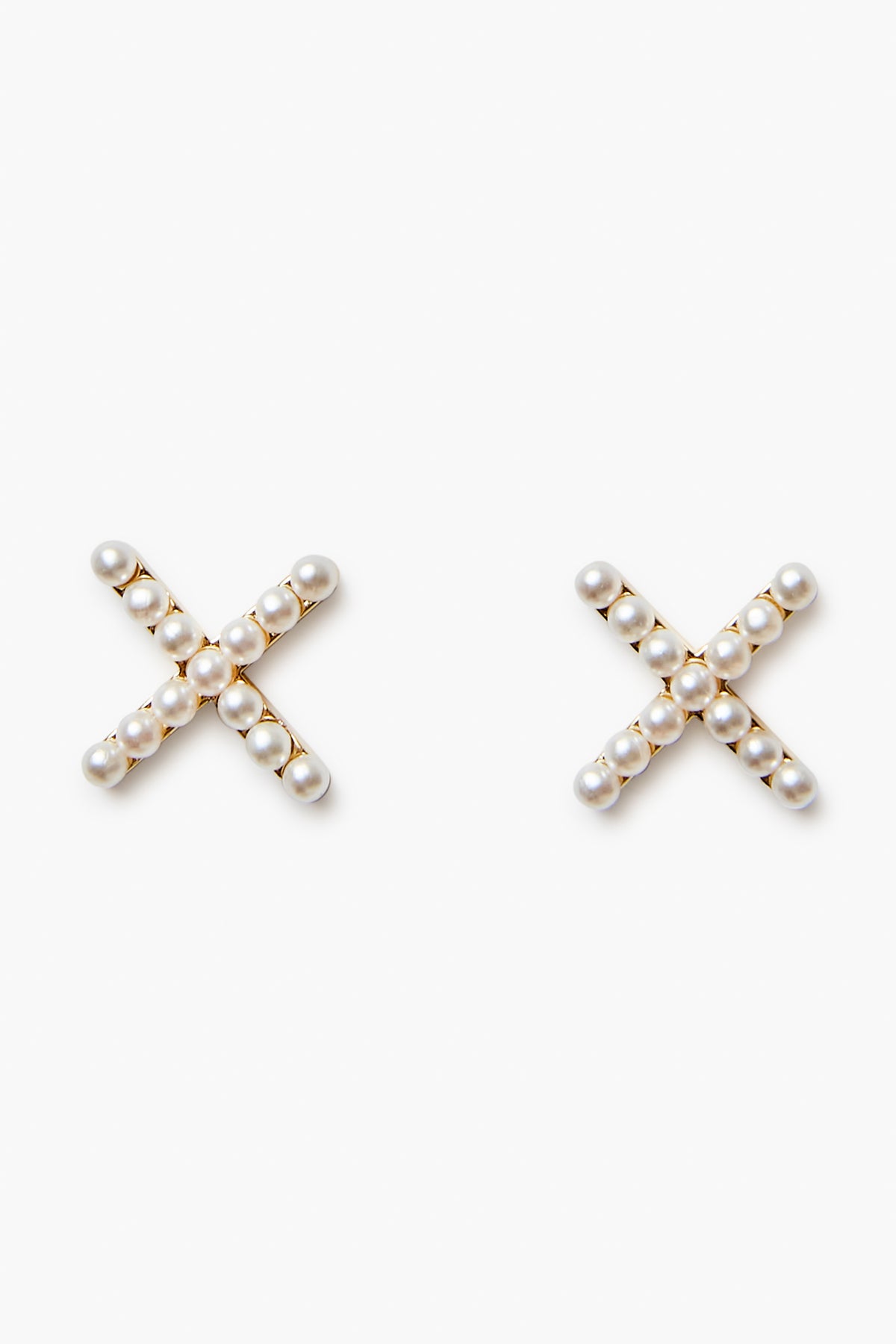 Nicola Bathie 14K Gold-Plated X Stud Earrings, each elegantly accented with faux pearls along the lines.