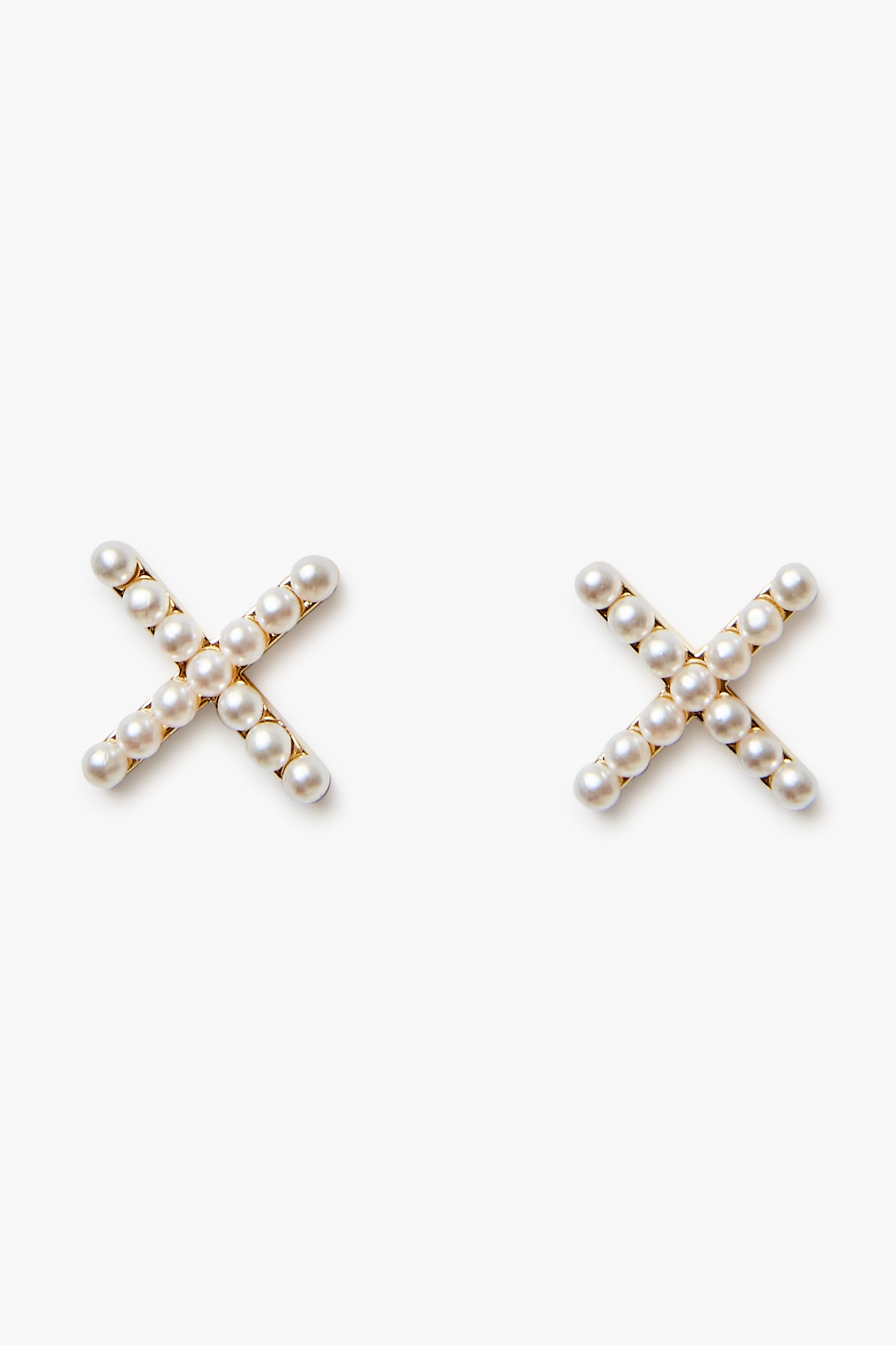 Nicola Bathie 14K Gold-Plated X Stud Earrings, each elegantly accented with faux pearls along the lines.