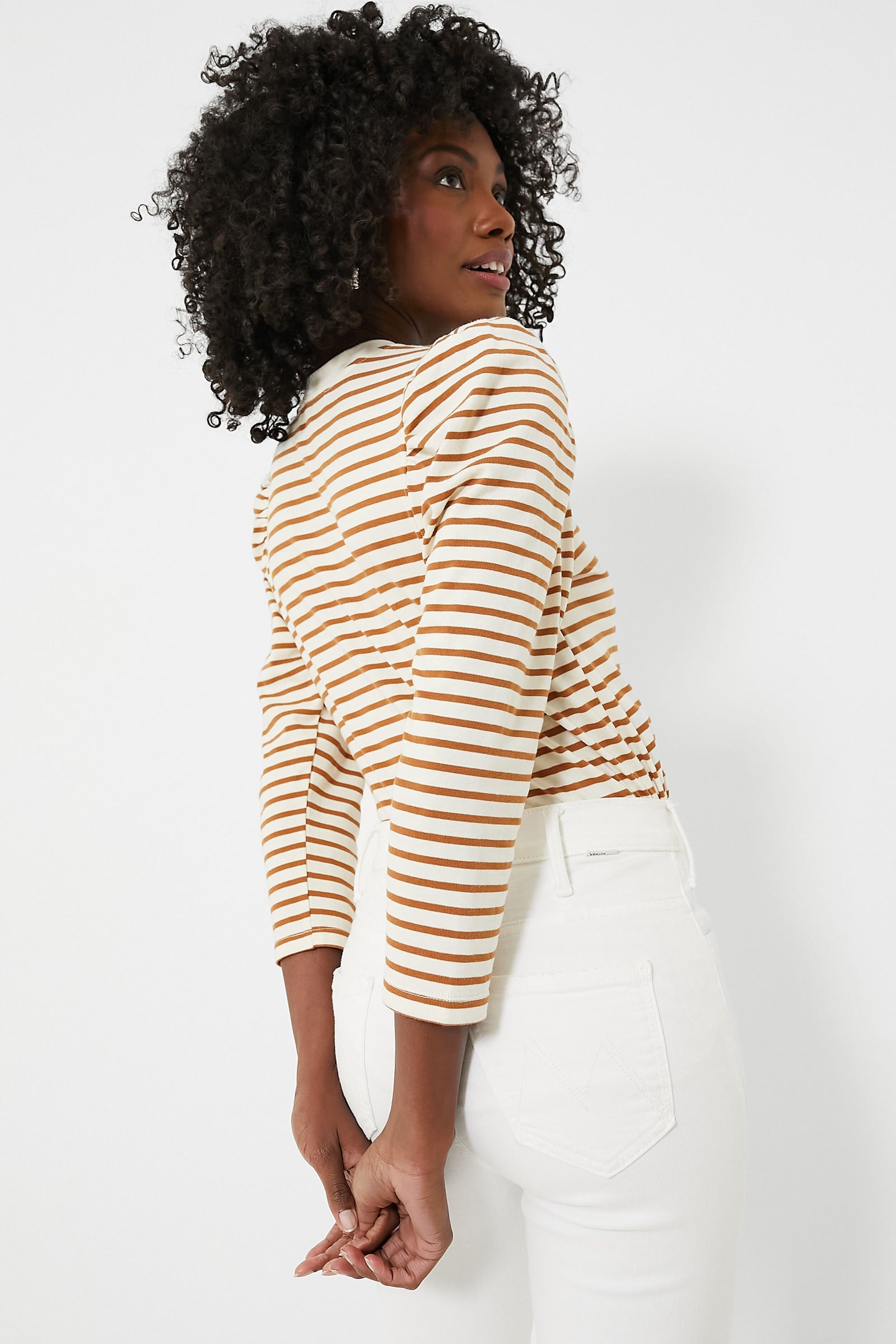 Tan Striped Vesty Long Sleeve Crewneck
