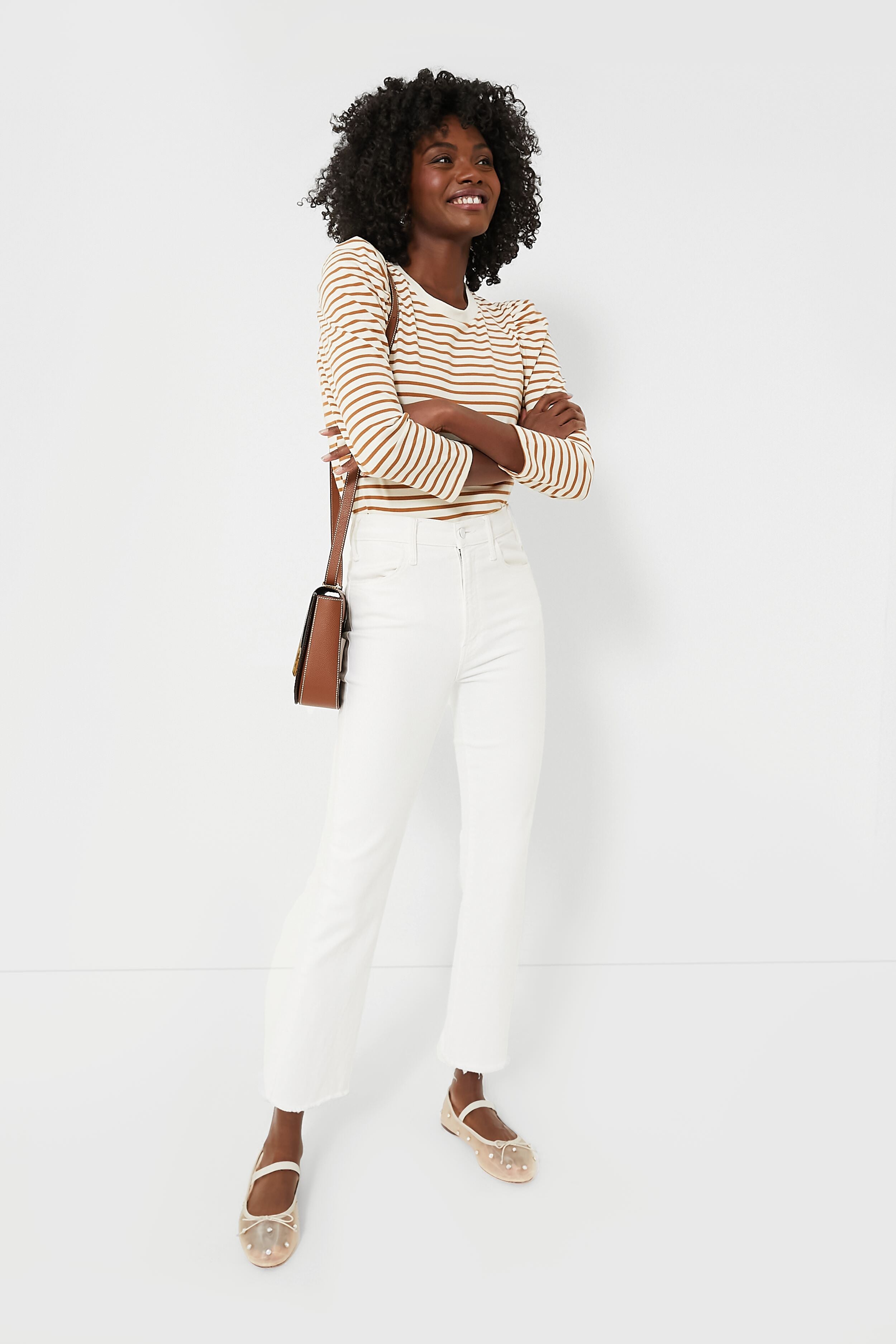 Tan Striped Vesty Long Sleeve Crewneck