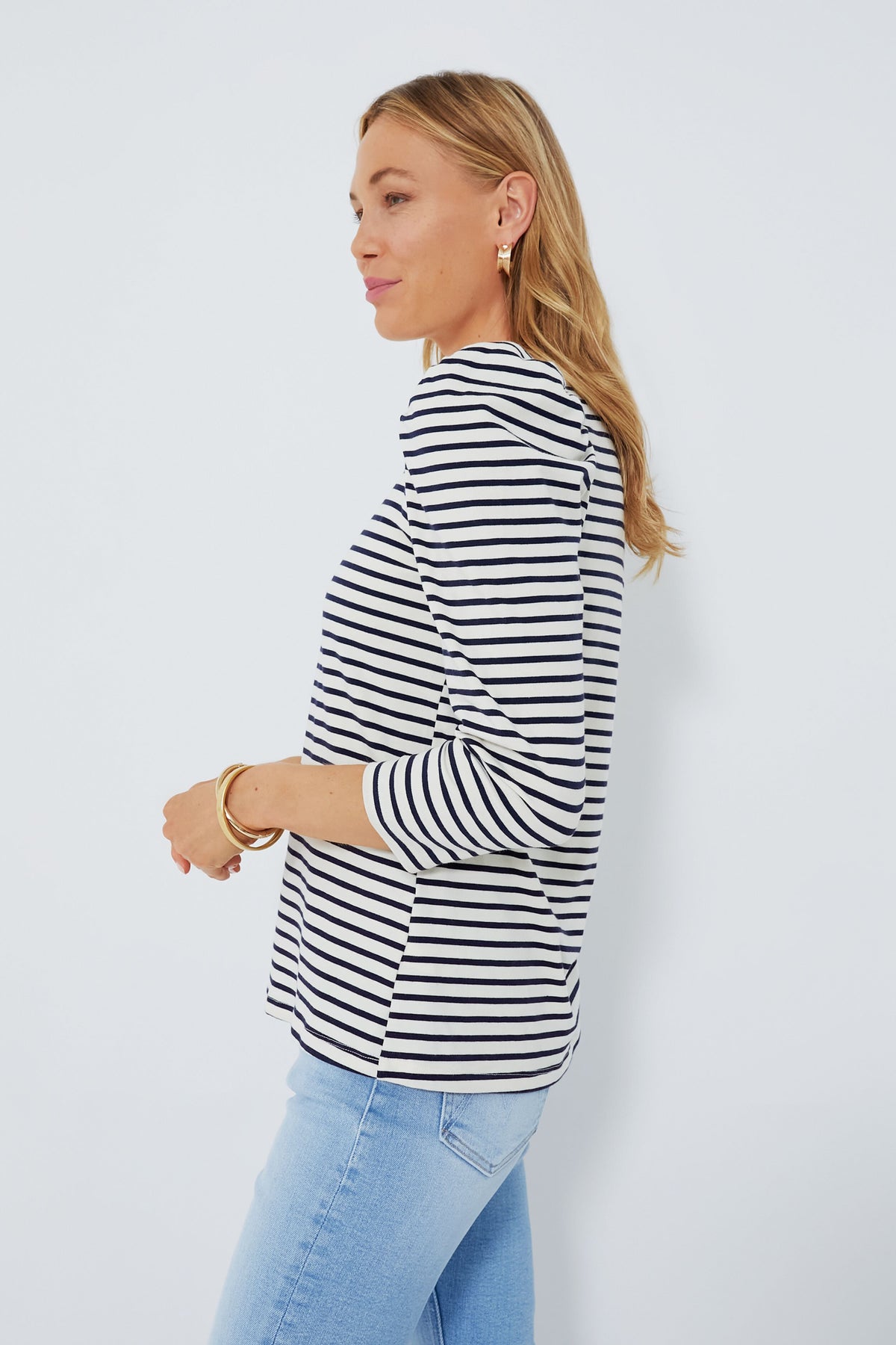 Navy Striped Vesty Long Sleeve Crewneck | Pomander Place