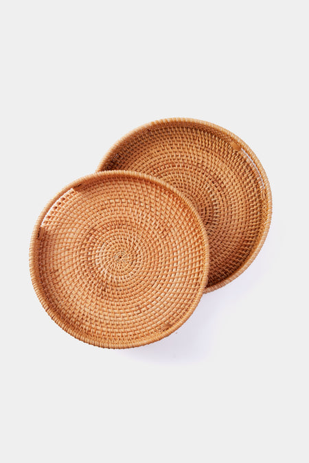 Light Rattan Round Trays Set of 2