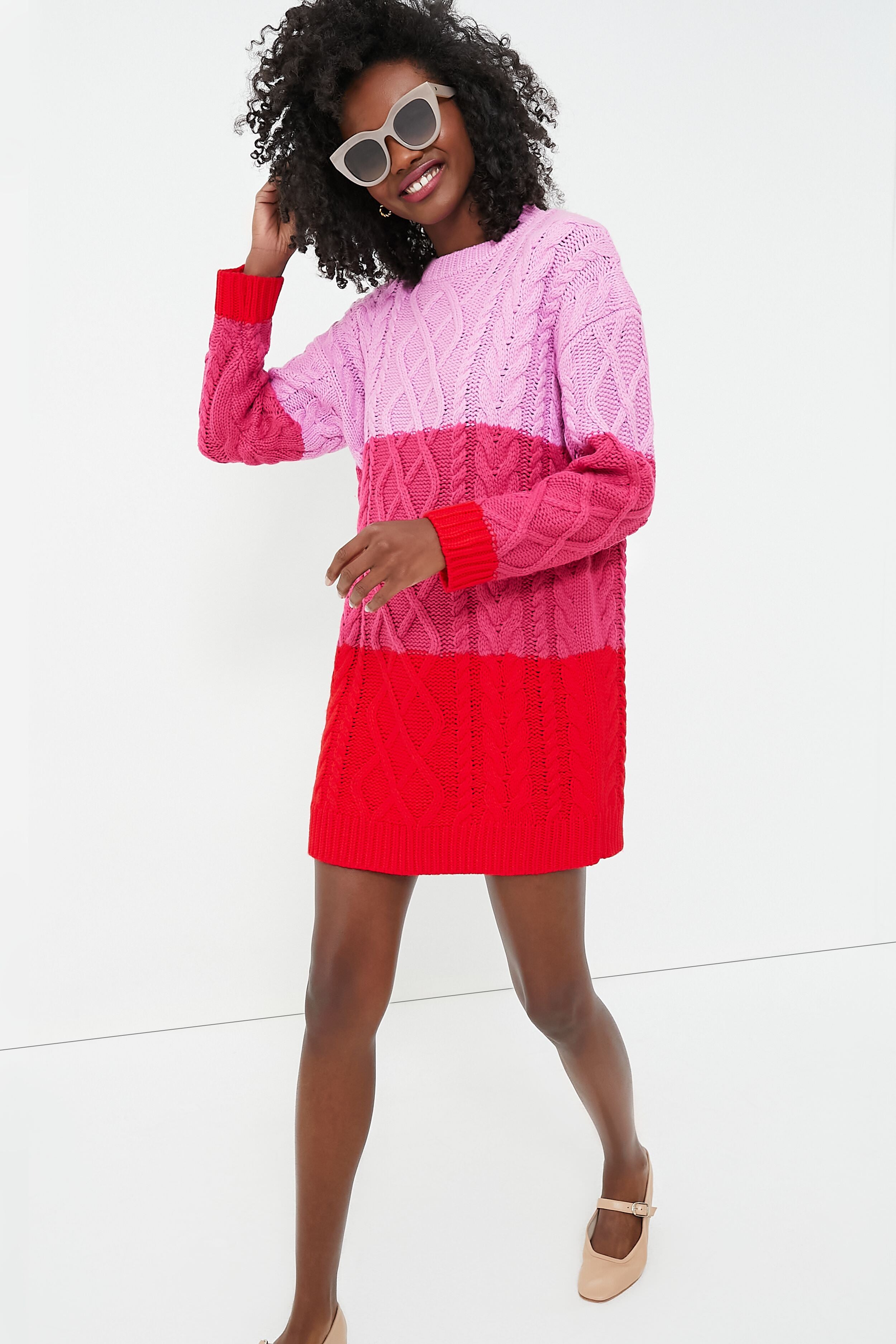 Pink & Red Color Block Scarlett Sweater Dress