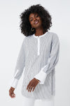 White and Navy Pinstripes Zoe Popover Tunic