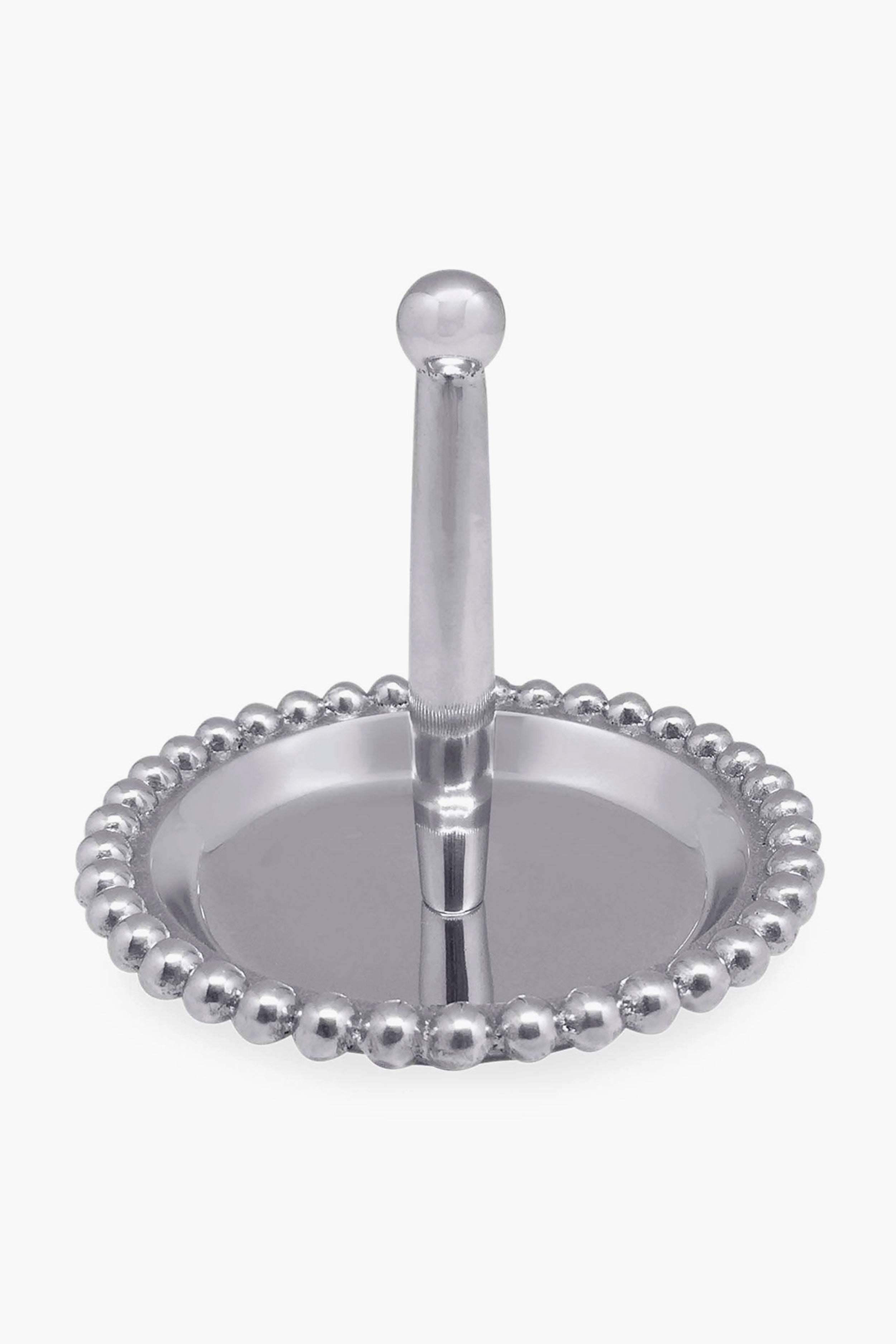 The Mariposa handcrafted Beaded Ring Dish is made from recycled aluminum and features a beaded edge with a central post for holding rings.