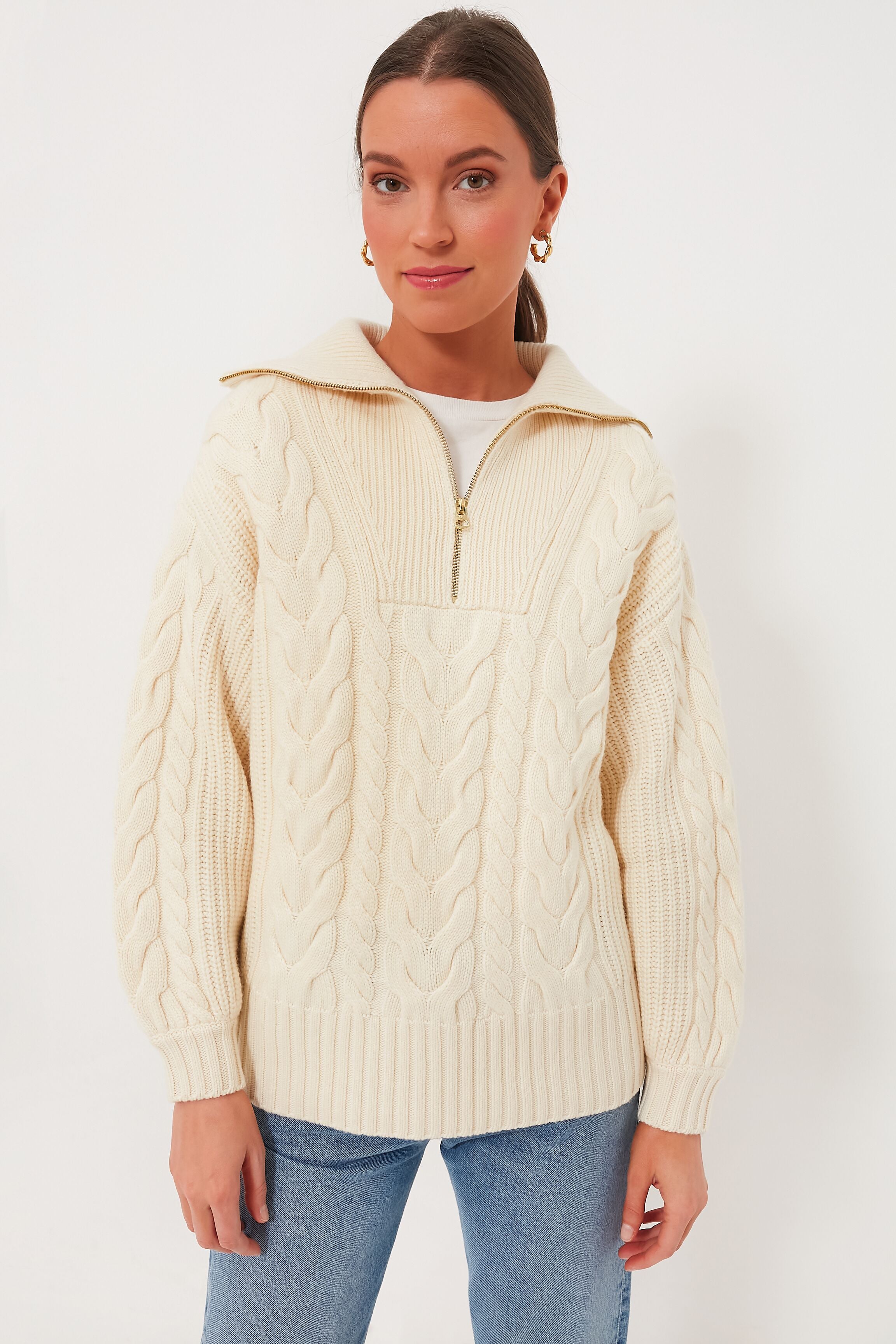 Winter White Daria Half Zip Cable Knit | Varley