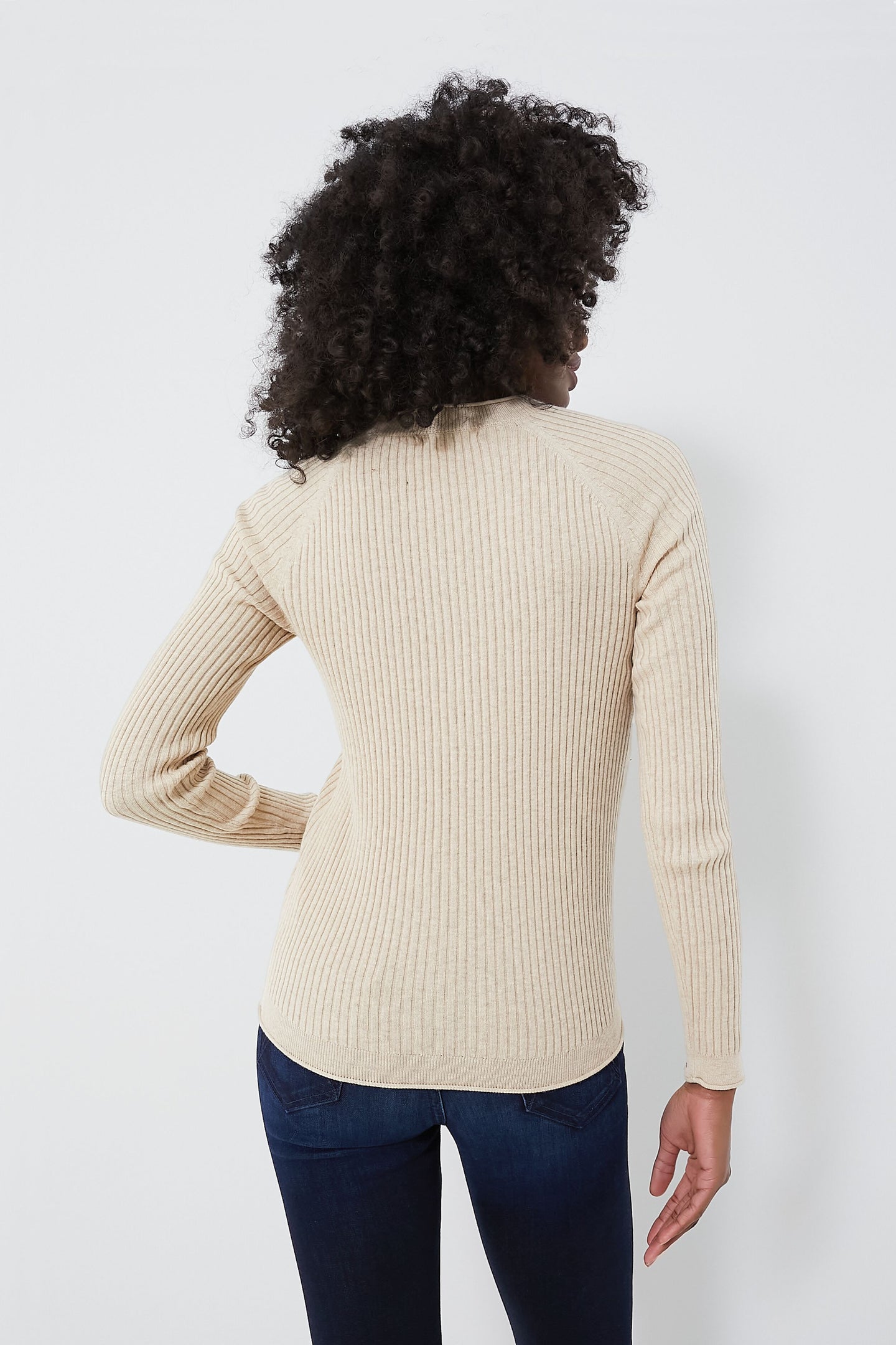 Sand Ribbed Crewneck Sweater