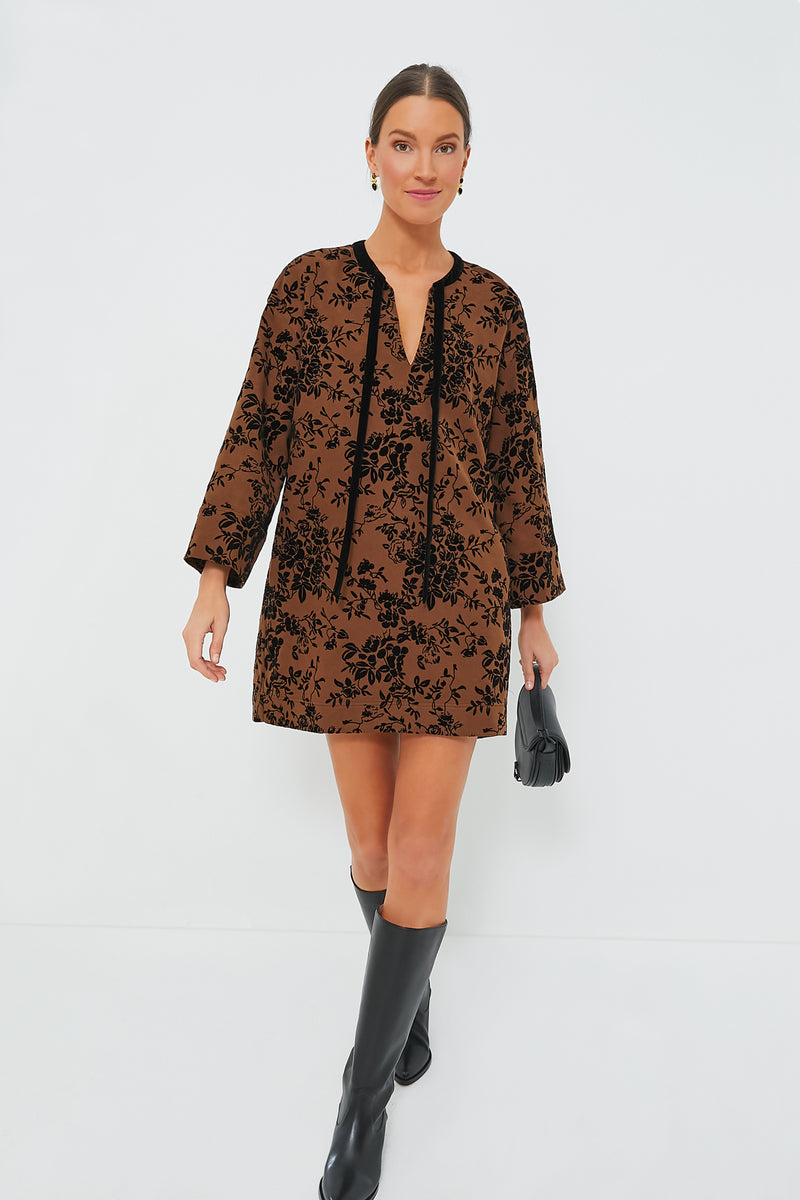 Brown & Black Burnout Floral Elma Mini Dress