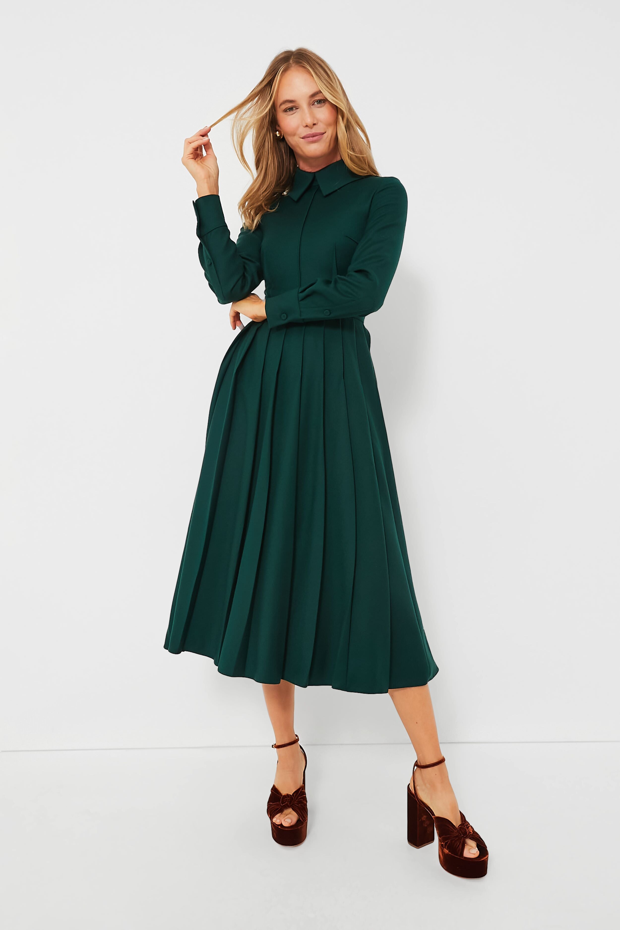 Emerald Green Maram Flanella Dress | Emilia Wickstead