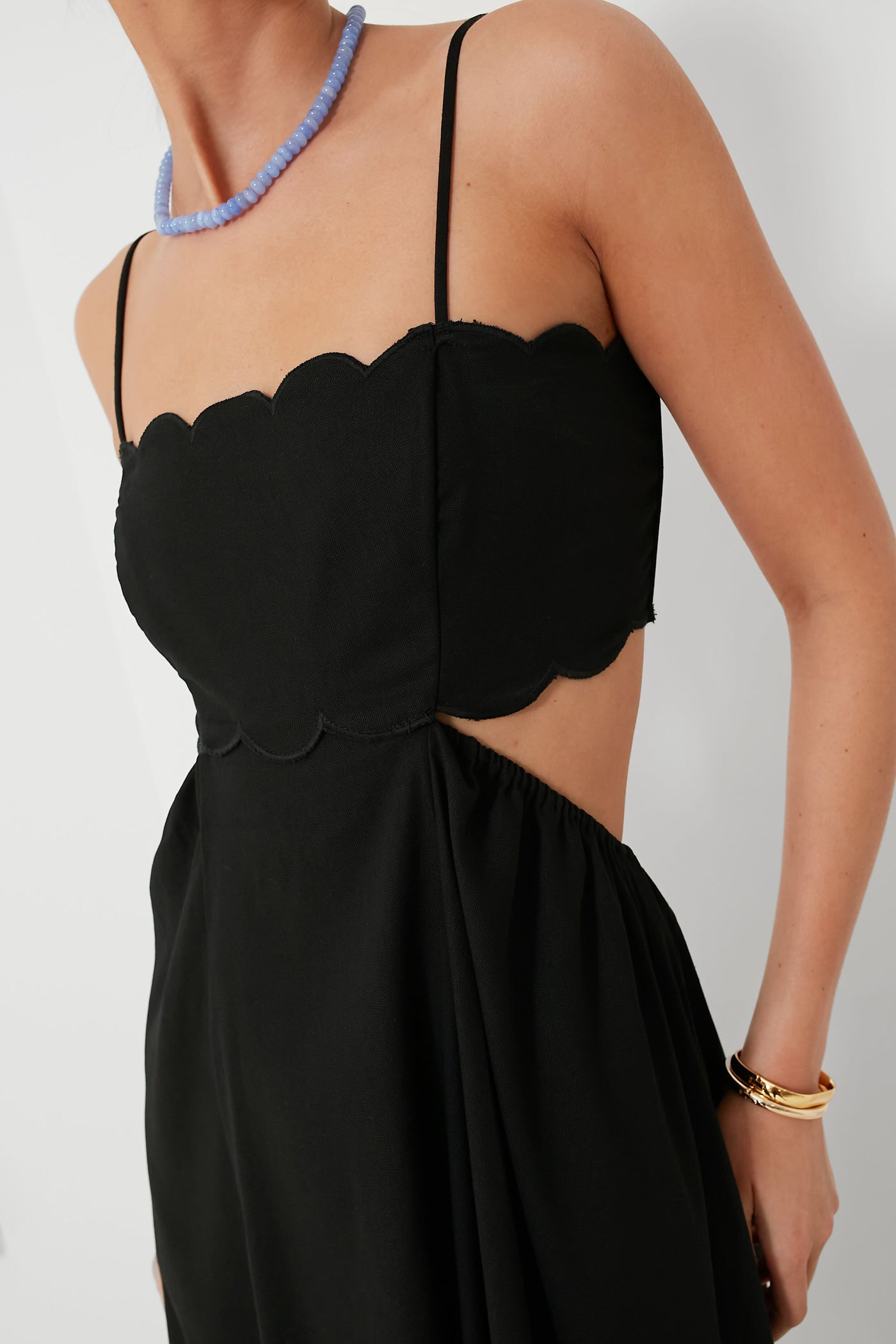 blue dress for baby girl Black Scallop Trim Ribbed Knit Sleeveless Midi Dress – PinkBlush